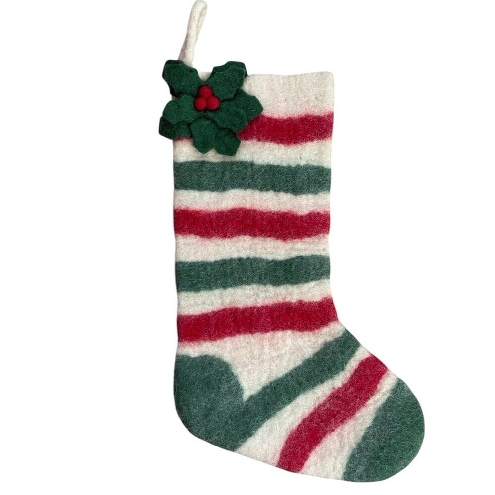 World Market Made in Nepal Handmade Christmas Stockings Decor Red White Green
